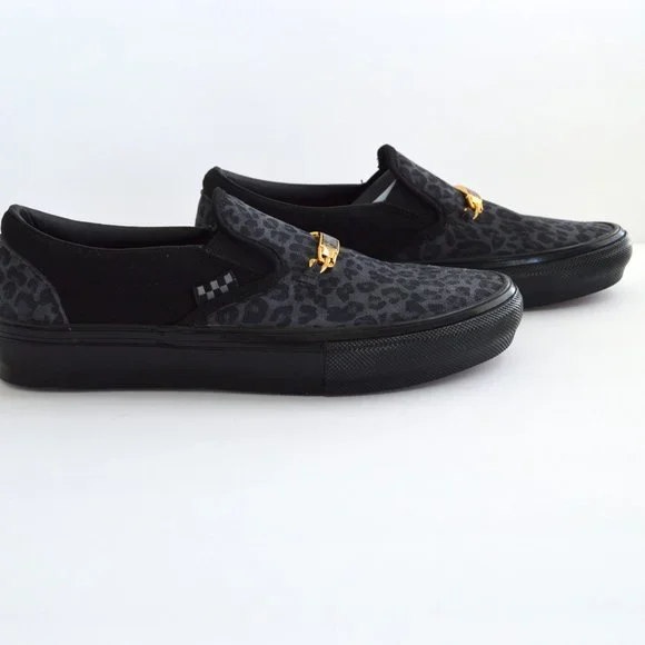 VANS SKATE SLIP ON CHER STRAUBERRY CHEETAH GRAY BLACK SNEAKER SHOES NEW - Picture 2 of 8